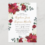 Poinsettia Elegant Red Gold White Floral Wedding Invitation<br><div class="desc">Design features poinsettias, magnolia, hydrangea, roses and more in shades of red, burgundy, and white. Design also features gold printed leaves and numerous types of green greenery including eucalyptus leaves or branches. The names are set to a gold shade to match the gold printed themed graphic elements. You can change...</div>