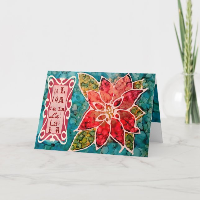 Poinsettia Fa la la Christmas Greetings Holiday Card (Front)
