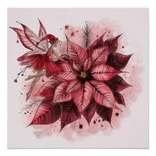 Poinsettia Fairy Poster