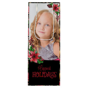 Poinsettia Family Photo Wine Gift Bag