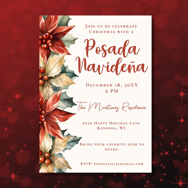 Poinsettia Festive Mexican Posada Navideña Invitation (Creator Uploaded)