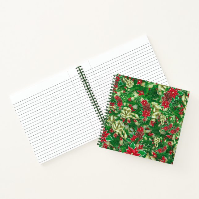 Poinsettia Fir Leaves Ribbons Floral Christmas | Notebook (Inside)