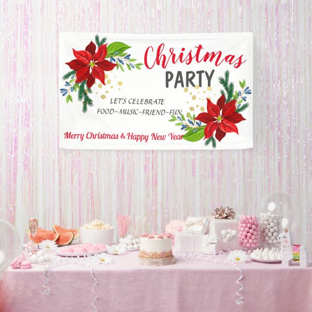 Poinsettia Floral Bouquet, Christmas Party Banner (Party)