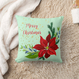 Poinsettia Floral Bouquet Cushion