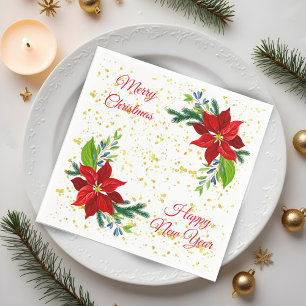 Poinsettia Floral Bouquet, Merry Christmas Napkin