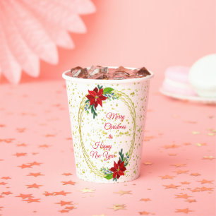 Poinsettia Floral Bouquet, Merry Christmas  Paper Cups