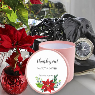Poinsettia Floral Bouquet, Thank You Classic Round Sticker