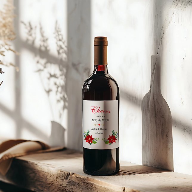 Poinsettia Floral Bouquet,  Wedding Wine Label (Creator Uploaded)