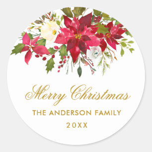 Poinsettia Floral Christmas Gold Envelope Seal