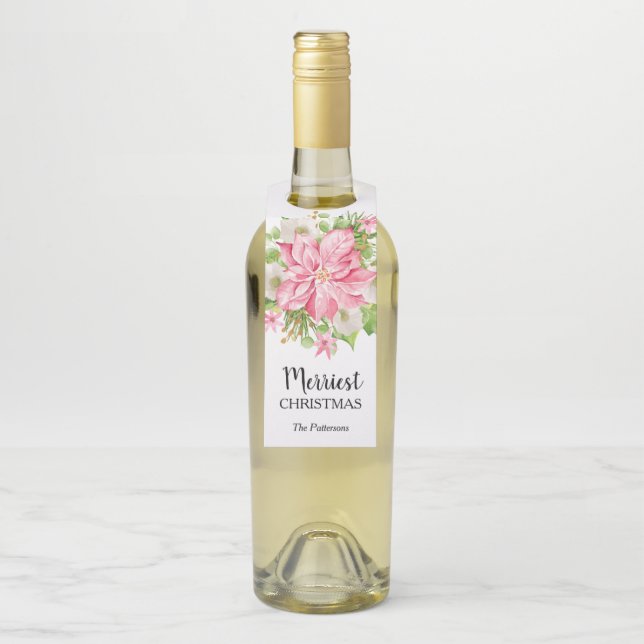 Poinsettia Floral Christmas Holiday Bottle Tag (On Bottle)