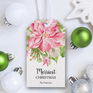 Poinsettia Floral Christmas Holiday Favour Gift Tags