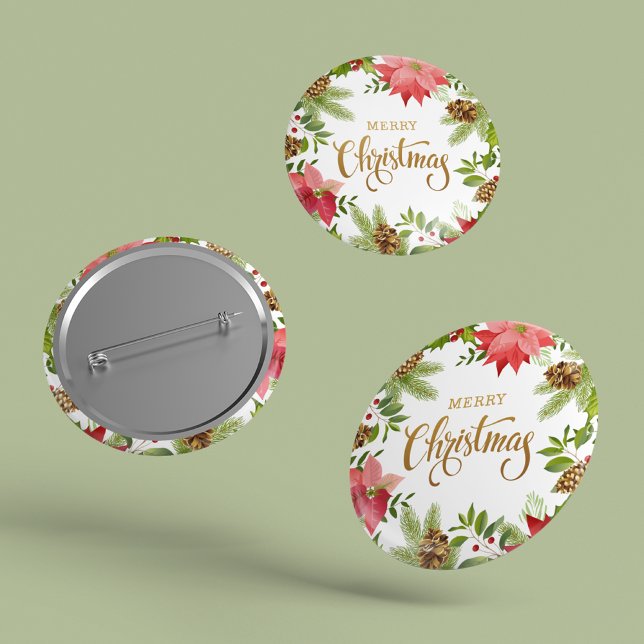 Poinsettia Floral Christmas | Holidays 6 Cm Round Badge (Creator Uploaded)