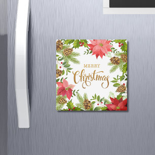 Poinsettia Floral Christmas Holidays Magnet