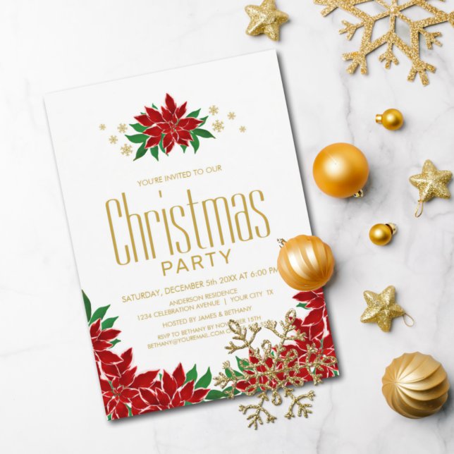 Poinsettia Floral Christmas Party Invitation (Creator Uploaded)