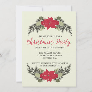 Poinsettia Floral Christmas Party Invitation