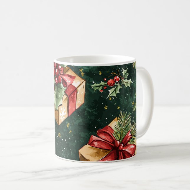 Poinsettia Floral Christmas Pattern (11) Coffee Mug (Front Right)