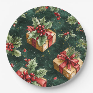 Poinsettia Floral Christmas Pattern (11) Paper Plate