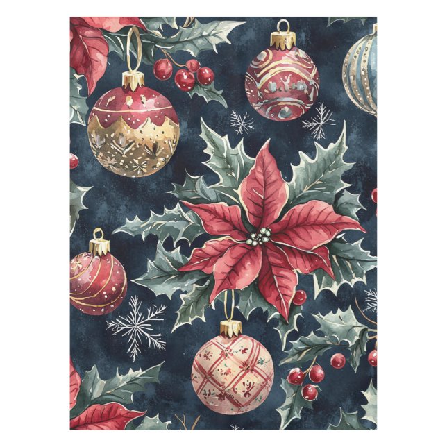 Poinsettia Floral Christmas Pattern (16) Tablecloth (Front)