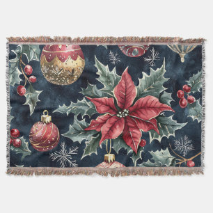 Poinsettia Floral Christmas Pattern (16) Throw Blanket