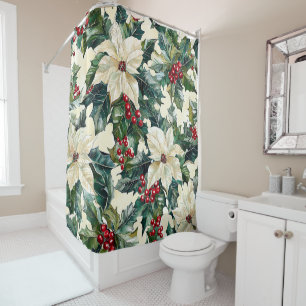 Poinsettia Floral Christmas Pattern (17) Shower Curtain