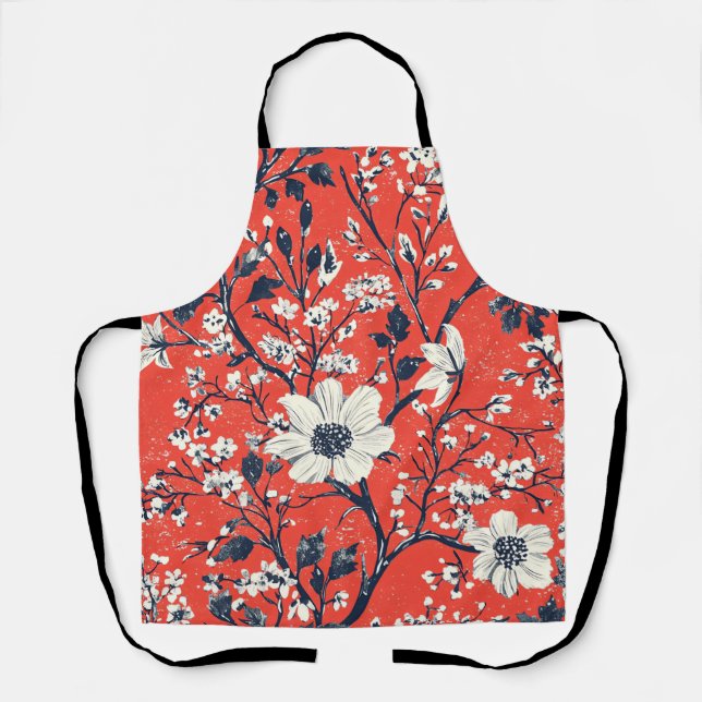 Poinsettia Floral Christmas Pattern (18) Apron (Front)