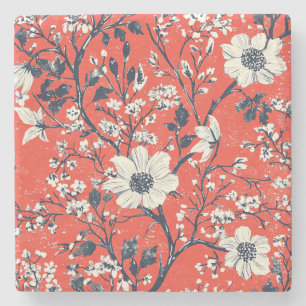 Poinsettia Floral Christmas Pattern (18) Stone Coaster