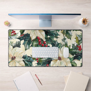 Poinsettia Floral Christmas Pattern (19) Desk Mat