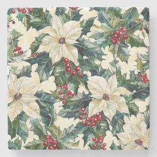 Poinsettia Floral Christmas Pattern (19) Stone Coaster