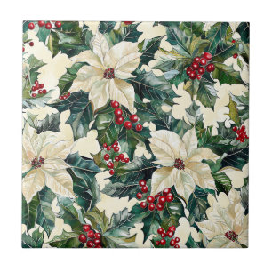 Poinsettia Floral Christmas Pattern (19) Tile