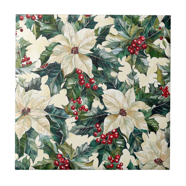 Poinsettia Floral Christmas Pattern (19) Tile (Front)