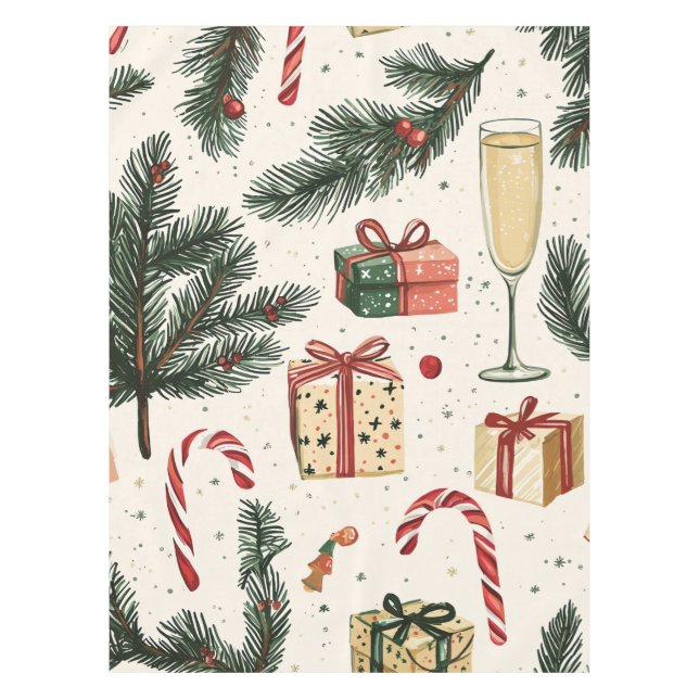 Poinsettia Floral Christmas Pattern (1) Tablecloth (Front)
