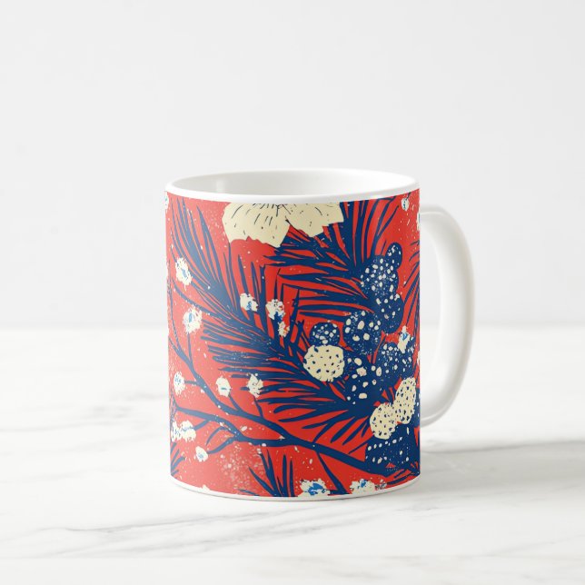 Poinsettia Floral Christmas Pattern (20) Coffee Mug (Front Right)