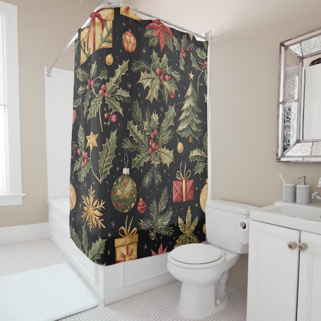 Poinsettia Floral Christmas Pattern (20) Shower Curtain (In Situ)