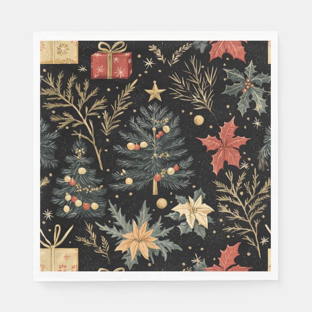 Poinsettia Floral Christmas Pattern (21) Napkin (Front)