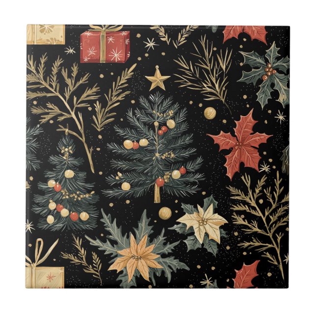 Poinsettia Floral Christmas Pattern (21) Tile (Front)