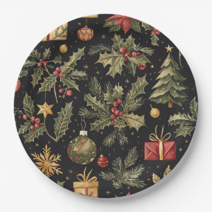 Poinsettia Floral Christmas Pattern (22) Paper Plate