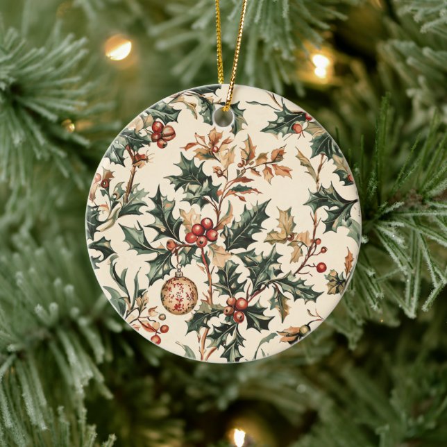 Poinsettia Floral Christmas Pattern (3) Ceramic Tree Decoration (Tree)