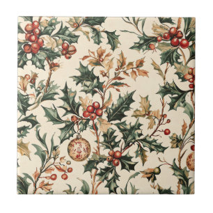 Poinsettia Floral Christmas Pattern (3) Tile