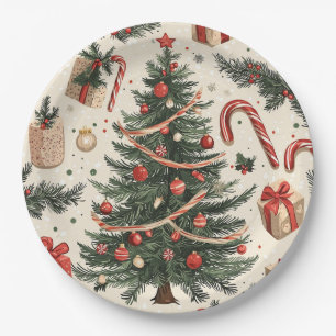 Poinsettia Floral Christmas Pattern (4) Paper Plate