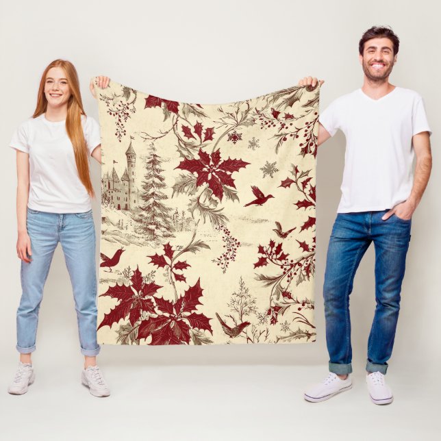 Poinsettia Floral Christmas Pattern (8) Fleece Blanket (In Situ)