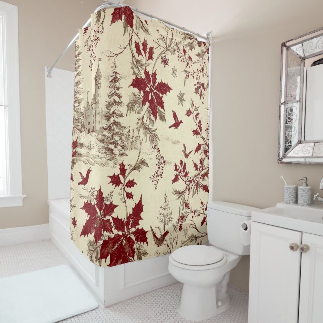 Poinsettia Floral Christmas Pattern (8) Shower Curtain (In Situ)