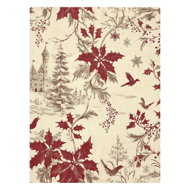 Poinsettia Floral Christmas Pattern (8) Tablecloth (Front)