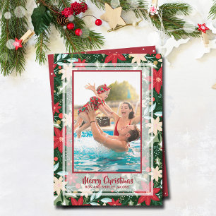Poinsettia Floral Christmas Photo Holiday Card