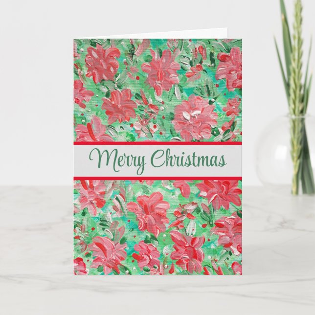 Poinsettia Floral Custom Holiday Photo Card  (Front)