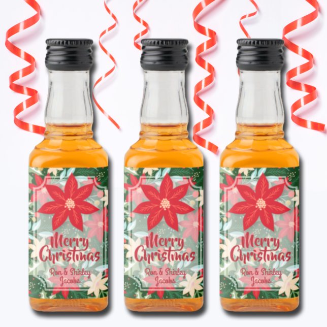 Poinsettia Floral Holiday Christmas Custom Mini Liquor Bottle Label (Creator Uploaded)