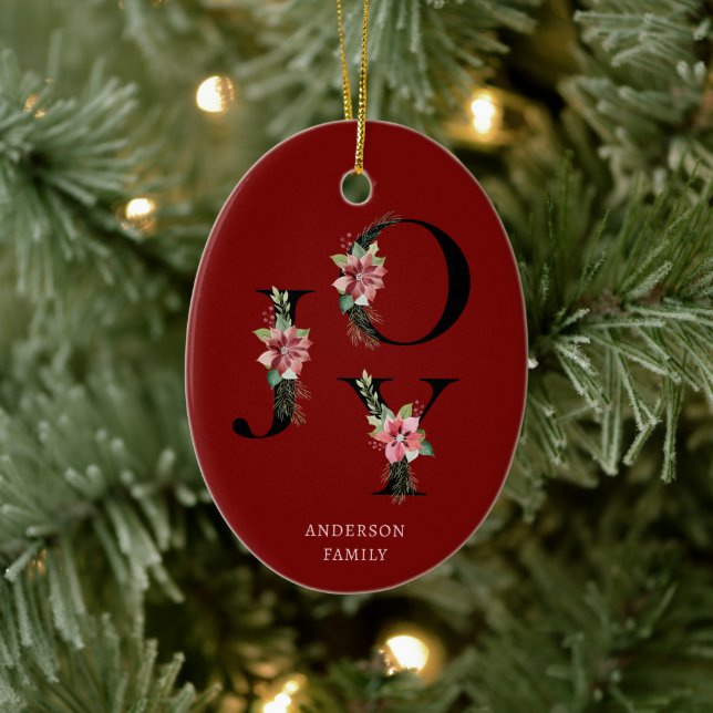 Poinsettia Floral Letters Holiday Monogram  Ceramic Tree Decoration (Tree)