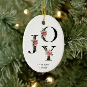 Poinsettia Floral Letters Holiday Monogram Ceramic Tree Decoration