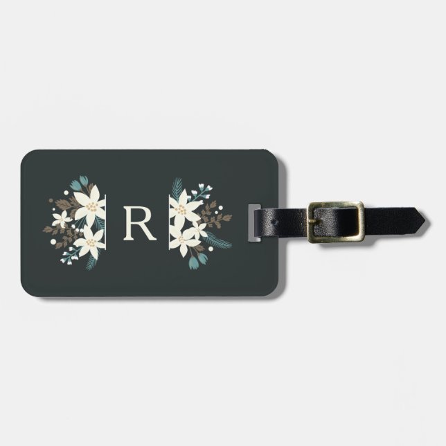 Poinsettia Floral Monogram Luggage Tag (Front Horizontal)