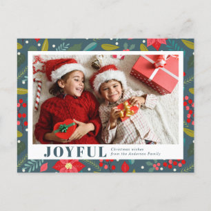 Poinsettia Floral Pattern Joyful Photo Christmas Holiday Postcard