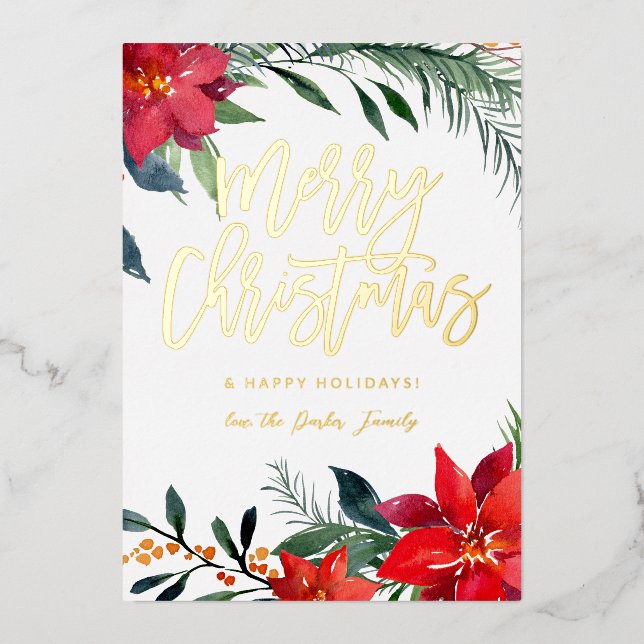 Poinsettia Floral Photo Glitter Merry Christmas  (Front)